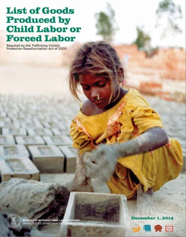 List of goods produced by child labor or forced labor informational poster