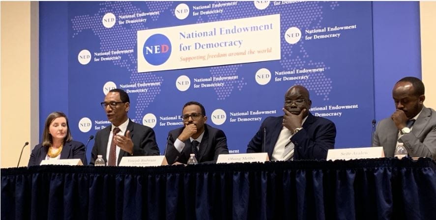 Ethiopia.Panelists in DC, Democratic Change, a One-Year Review.CROP.4.10.19.Mecca Abney