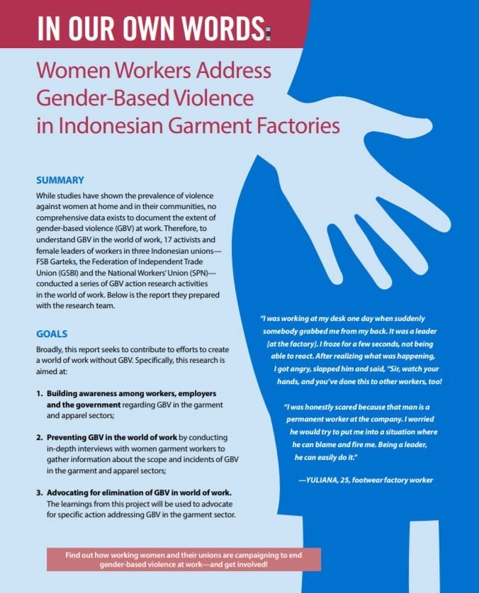 gender-based violence, Indonesia, Solidarity Center, unions, garment workers