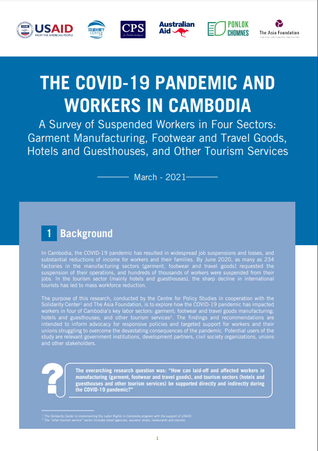 The COVID-19 Pandemic and Workers in Cambodia study, Solidarity Center, workers rights